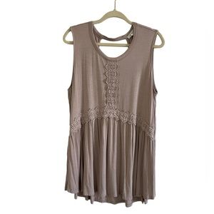 Loralette Tank top 2x Embroidery Sleeveless round neck peplum lagenlook flowy